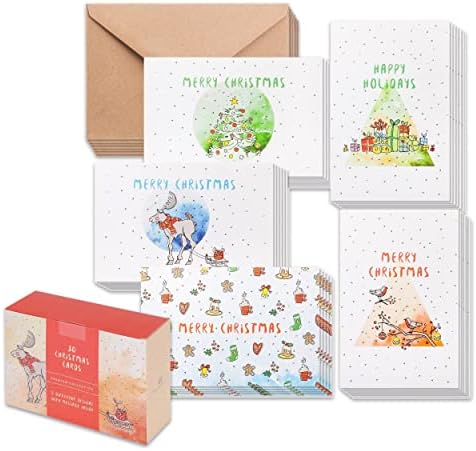 כרטיסי חג המולד, חבילה של 30 עם מעטפה, הודעה בתוך, 5 ייחודי עיצוב, כרטיסי חג המולד התאגרף, כרטיס חג