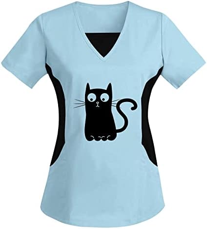 שכבה טי לנשים נשים פלוס גודל עליון V צוואר חתולים עם שרוולים קצרים הדפסים חולצות חולצה חולצות חולצות