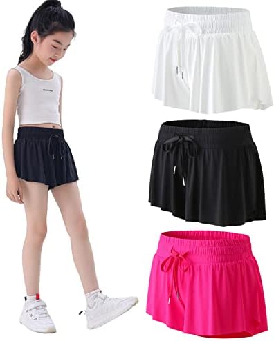 3 חבילות בנות מכנסיים קצרים זורמים עם כיסים 2 ב 1 נוער ילדים נוער חצאיות פרפר אתלט