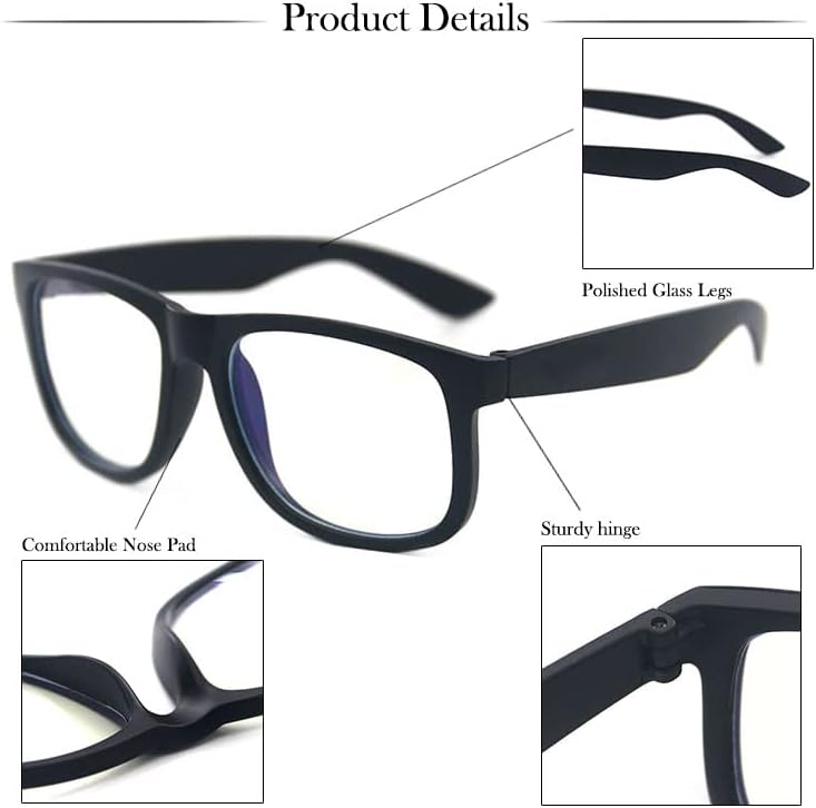 משקפיים אופנתיים לחסימת אור כחול לגברים או לנשים-מחשב קל ומאמץ עיניים דיגיטלי, שחור, סמפ2322
