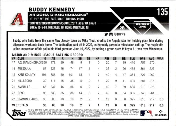 2023 Topps 135 Buddy Kennedy NM-MT RC Rookie Diamondbacks