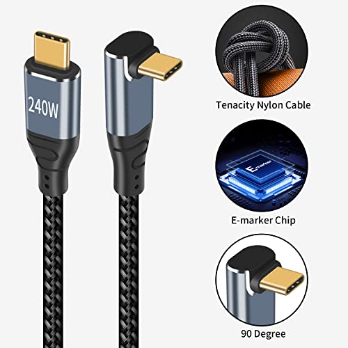 Poyiccot USB C ל- USB C כבל 90 מעלות 240W, 9.8ft מסוג C לקלד C כבל C, PD 3.1 כבל מטען USB C כלפי מטה עם