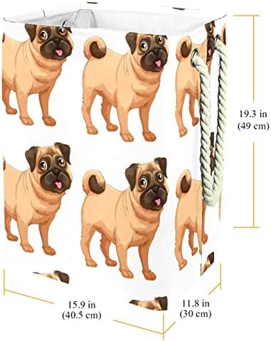 דייה עמיד למים סלי כביסה גבוה חסון מתקפל פאג כלב דפוס הדפסת סל למבוגרים ילדים בני נוער בנות בחדרי שינה אמבטיה
