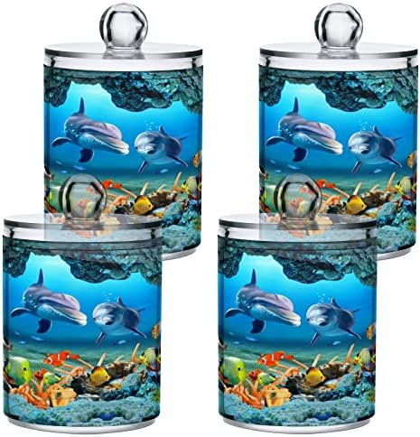 4 חבילות מחזיק QTIP מתקן דולפין דגים מתחת למים מארגנים לאמבטיה של חיות חיה לכדורי כותנה/ספוגיות/רפידות/חוט