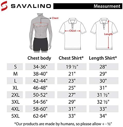 חולצות פולו קלאסיות של Savalino's גברים, חולצות פולו מפליקות זיעה לגברים, חולצות פולו לגברים כפתורים, מידות
