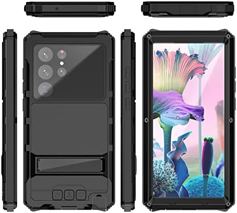 תואם ל- Samsung Galaxy S23 Ultra Metal Case Arminum Arminum Case Hard עם מגן מסך עמדת כבד מחוספס.