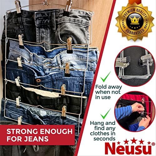Neusu Space חסכון 6 קולבי חצאית מתכת שכבה - חבילה של 3 - קולבי חצאית ומכנסיים באיכות פרימיום עם קליפים מתכווננים