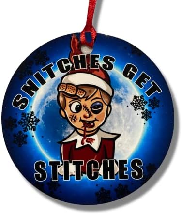 Snitches מקבלים תפרים קישוט לחג המולד מצחיק, כחול עם שדון מודפס, גדול בגודל 3.5 בקישוט אלומיניום חזק וחזק,