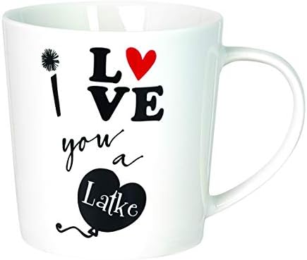 Aviv Judaica אני אוהב אותך ספל קפה של Latke Hanukka - עיצוב מקורי מאת ג'סיקה ספרן - גובה 4 מחזיק 14. עוז