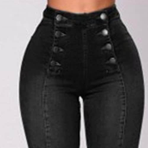 כפתור המותניים הגבוה של נשים למטה ג'ינס רזה כפול חזה חזה רזה מכנסי ג'ינס מתאימים מכנסי ג'ין מכנסיים