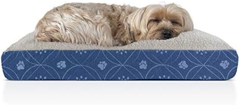 Furhaven כרית קטנה מיטת כלב מיטת שרפה ופלנל מזרן הדפסת כפות עם כיסוי רחיץ נשלף נשלף - דמדומים כחול,