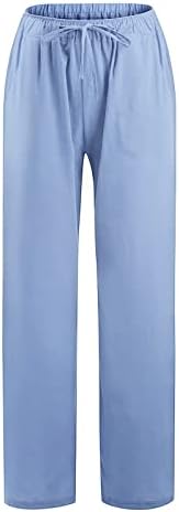 גופף נשים של כותנה פשתן פאלאצו מכנסיים קיץ רחב רגל ארוך מכנסיים עם כיסים יבול מכנסיים לנשים מקרית קיץ