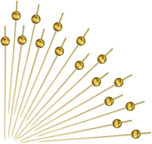 זהב פרל קוקטייל מבחר יאנגז 100 יחידות בעבודת יד מקלות עץ קיסמים עם מאט זהב פרל ספקי צד, קוקטייל מקלות