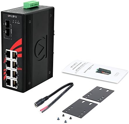 Antaira LNX-1002G-10G-SFP SFP תעשייתי 10-יציאה מתג Ethernet Gigabit Ethernet, כפול 10 גרם SFP+, Mount-Rail