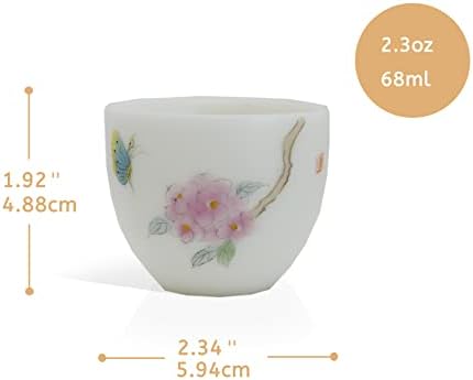 2.3 גרם, סט של 2, כוס תה סינית, עם דפוסי פרחים וציפורים מצוירים ביד שונים בסגנון סיני מסורתי.,