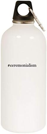 מוצרי מולנדרה Ceremonialism - 20oz hashtag בקבוק מים לבנים נירוסטה עם קרבינר, לבן