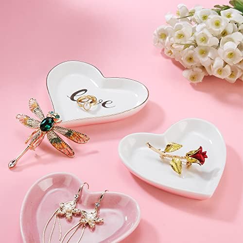 2 יחידות אירוסין חתונה טבעת צלחת לזוג טרי, לב בצורת בית תפאורה, קרמיקה תכשיטי מחזיק מגשי-מתנה מתוקה