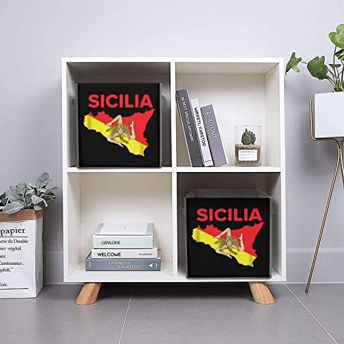 מפה של סיציליה דגל גדול קוביות אחסון פחי מתקפל בד אחסון תיבת ארון מארגני עבור מדפים