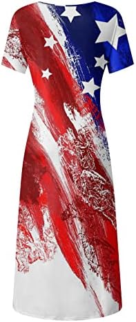4 ביולי שמלה לנשים קיץ מקרית בוהו מקסי שמלת ארה ב דגל קצר שרוול סקופ צוואר כוכבים פסים ארוך שמלה