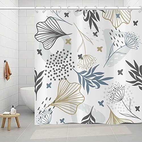 וילון מקלחת בוהו בוהו, עלים בוהמיים קווים מופשטים צמחים פרחוניים וילונות אמבטיה דפוסים בוטניים