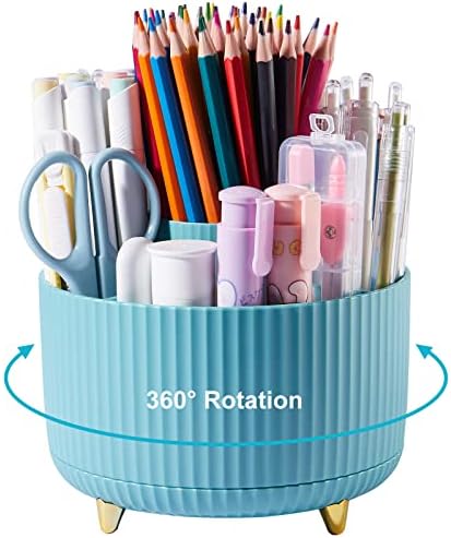 Lolocor 360 מעלות מחזיק עט סיבוב, 5 משבצות מארגן שולחן משרדי, מחזיק עט לשולחן העבודה רב-פונקציונלי