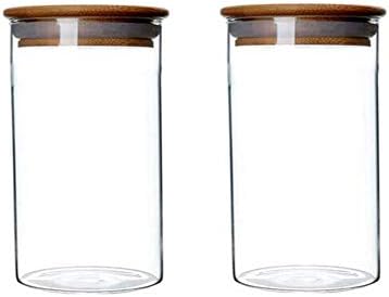 2 יחידות ברור זכוכית מיכל מזון אחסון צנצנות סירים עם אטום עץ מכסים סיליקון חותם טבעת מטבח מזון