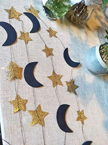 קישוטי גרלנד ירח וכוכב נייבי נצנצים זהב חלל חיצוני קישוטי מסיבת יום הולדת לקישוטים תלויים דבש ירח חתונה מעורבות