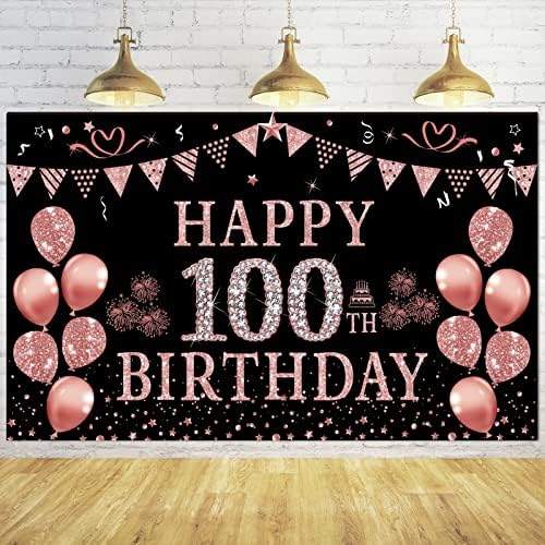יום הולדת 100 קישוטים לנשים - עלה זהב 100 יום הולדת רקע באנר, שמח 100 יום הולדת ספקי צד, ורוד 100 שנים