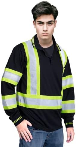 חולצת פולו בטיחותית של Jorestech, שרוול ארוך עם קלטת רפלקטיבית גבוהה, ANSI/ISEA תואמת, BK, YL,