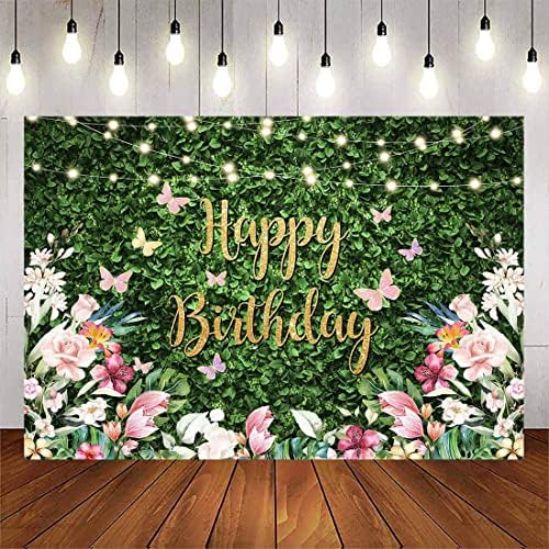 אווזאנו שמח יום הולדת דשא קיר רקע לנשים בנות ירק פרחוני יום הולדת צילום רקע מסיבת יום הולדת פוטושוט תפאורות