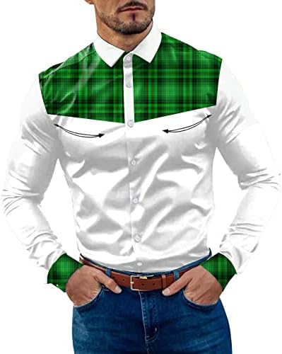 חולצות מזדמנים לגברים של ZDDO, כפתור מטה משובץ משובץ פסים שרוול ארוך טירון צווארון רחוב חולצת אופנה לעבודה,
