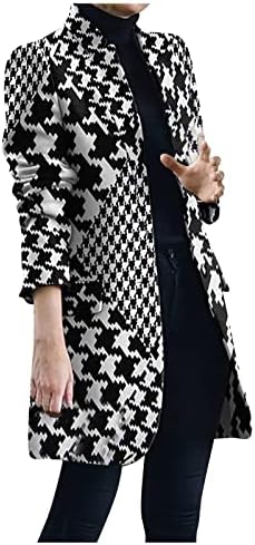 Jxqcwy לנשים אופנה מתקפלת צווארון מודפס מעילי צמר חם חורף Abrigos de Mujer Elegantes