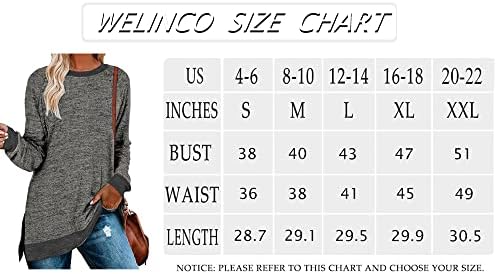 Welinco Womens צווארון צווארון גוש צבע גוש שרוול ארוך צד טוניקה מפוצלת