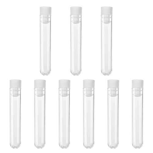 בטומשין 300 יחידות צינורות בדיקת פלסטיק ברורים עם כובעים לבנים, 12x60 ממ/0.47 X2.36 צינור מבחן מיני, לניסויים