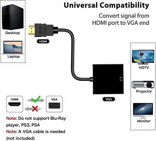 HDMI ל- VGA מחבר מתאם, Szyikuer מצופה זהב HDMI זכר למתאם נקבה VGA למחשב, מקרן, HDTV, שולחן עבודה, מחשב נייד,