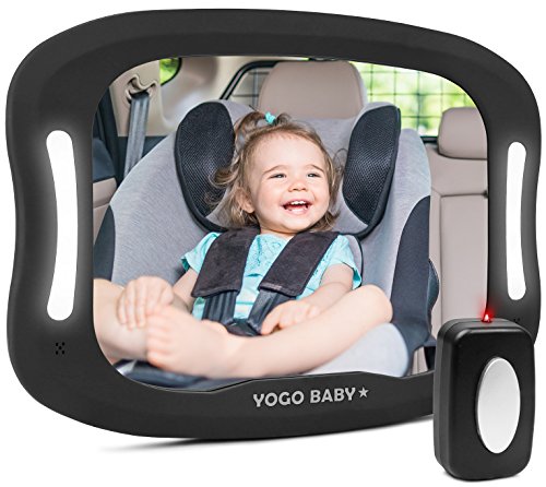 מראה לרכב לתינוק עם שלט רחוק LED רך אור רך אור מתנפץ מראה אקרילי מראה לתינוק לרכב, ראייה אחורית למראה תינוקת-קלה
