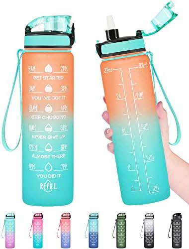 בקבוק מים אנרבוני 32 גרם, BPA אטום דליפות ובקבוק מים מוטיבציוני ללא דליפות עם שתייה וקש, בקבוק מים