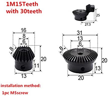 1: 2 הילוך משופע 15 שיניים + 30 ט חור פנימי 6 ממ 90 תואר כונן החלפת הילוכים פלדה בורג מ ' 5