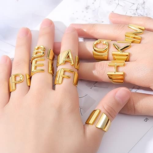 מכתב זהב צבע טבעת מתכת מתכוונן פתיחת טבעת ראשי תיבות שם האלפבית נשי מסיבת אופנה מסיבת תכשיטי-זהב-צבע-88445