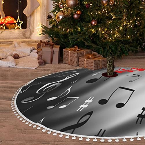 חצאית עץ חג המולד עם פום לקצץ רטרו-מוסיקה-תוואי שחור-קישוטי בית חג המולד 30