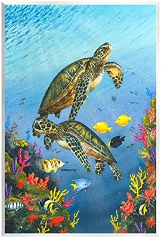 סטופל תעשיות צבי ים שחייה מתחת למים שונית עץ קיר אמנות, עיצוב על ידי דייב ברתולט