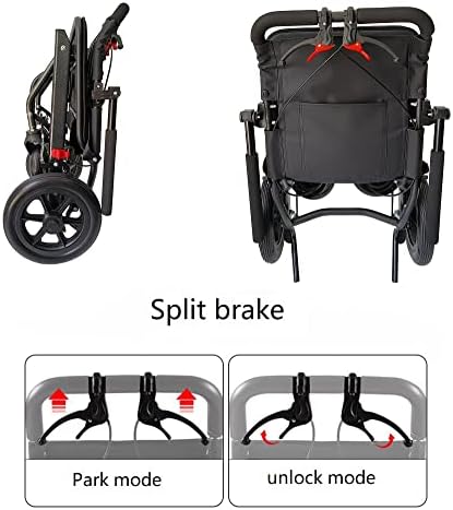 נייד מתקפל כיסא גלגלים, נסיעות כיסא גלגלים עם בלם יד, קל במיוחד כיסא גלגלים לקשישים וילדים