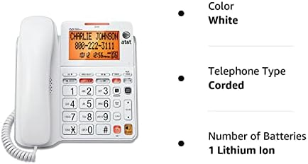 AT&T CL4940 טלפון סטנדרטי עם מערכת מענה ותצוגה עם תאורה אחורית, לבן