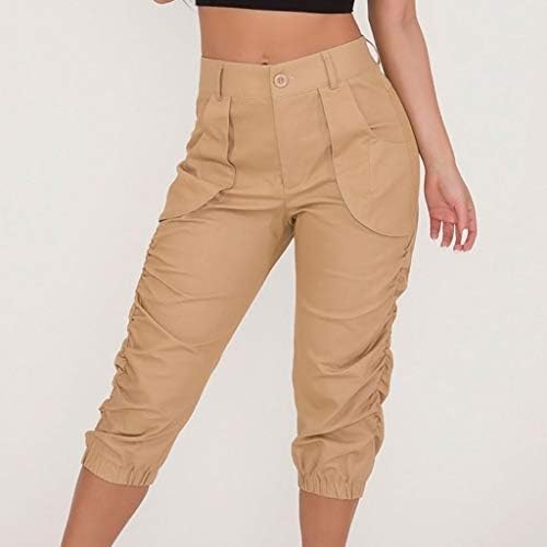 קינגסינר מכנסי יבול קפרי קפרי מזדמנים קיץ מכנסי הרם מכנסיים מותניים גבוהים מכנסי טרנינג מכנסי טרנינג עם כיסים