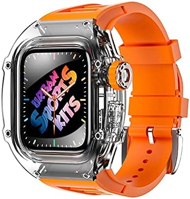 CNHKAU CHACKED CHATE METAL CASE עבור Apple Watch 44 ממ 45 ממ רצועת גומי פלואור לסדרת IWatch 8 7 6 54