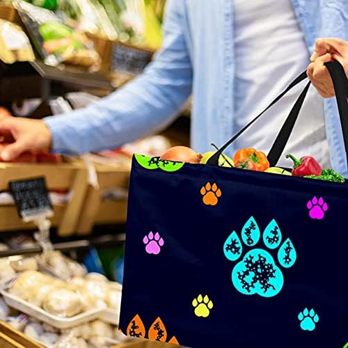 סל קניות לשימוש חוזר הדפסת כפות כלב צבעוניות צבעוניות ניידים תיקים מכולת פיקניק תיק קניות סל כביסה.