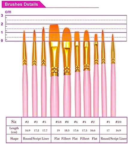 Dloett 20pcs מברשות צבע ורוד מברשות קצה מחודד מברשות צבע ניילון אמן שיער מברשות צבע לצבע מים שמן אקרילי