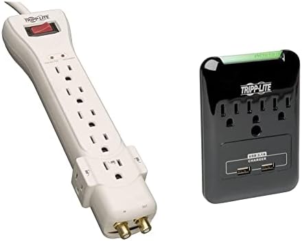 Tripp Lite 7 Outlet Surge Surge Protector Struck, חוט ארוך במיוחד 25ft, תקע זווית ישרה, שחור,