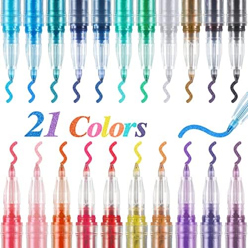 21 צבעים סמני צבע אקריליים קביעת סמני עט קו עם קופסת אחסון רכה עט עט קפיץ קצה משובח סמנים מתכתיים לכרטיס מתנה,