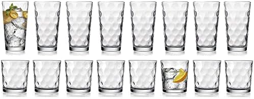 יסודות בית & מגבר; מעבר כוסות שתייה סט של 16 8 כוסות הייבול , 8 כוסות זכוכית ויסקי סלעים , כוסות זכוכית מטבח עדשה